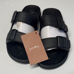 Earthing Black Double-Buckle Slide Sandals